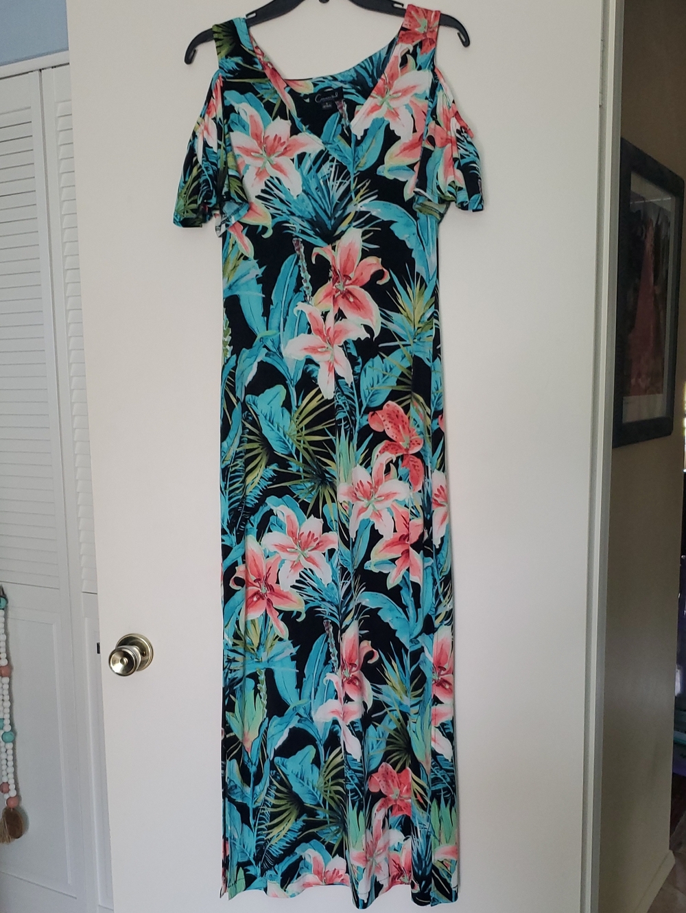 connected apparel Black Maxi Dress with Teal and Pink Floral Print